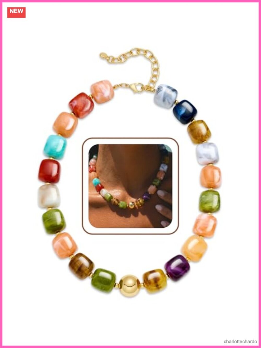 Chunky Beaded Waterproof Resin Necklace for Women Trendy Summer Jewelry